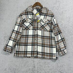 NEW Hfx Women's S Plaid Flannel Shacket S Snap Button
